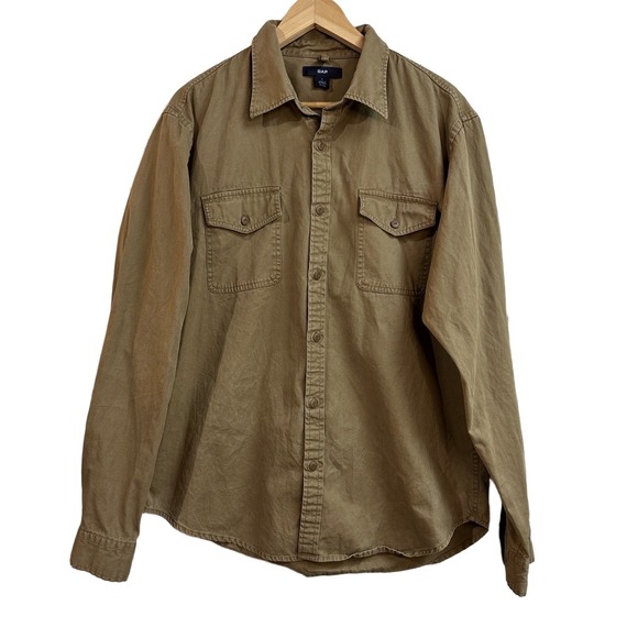 Vintage Gap Long Sleeve Shirt Olive Green ButtonUp Khaki 100% Cotton Mens Large - Picture 1 of 5